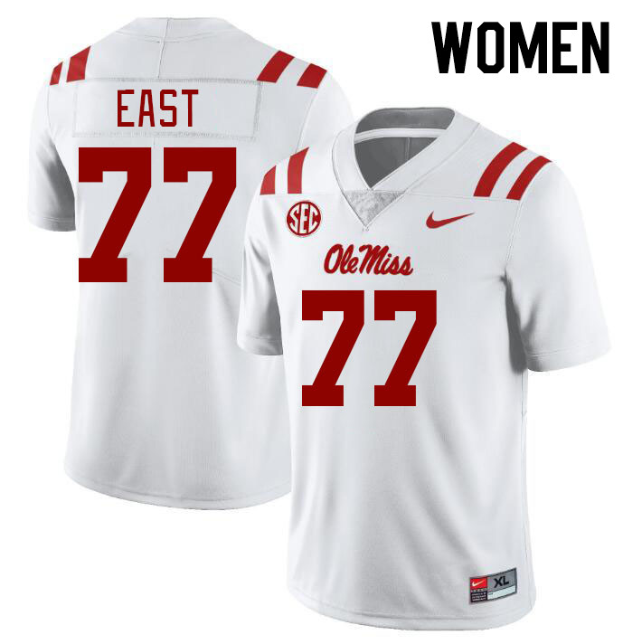 Women #77 Cam East Ole Miss Rebels College Football Jerseyes Stitched Sale-White